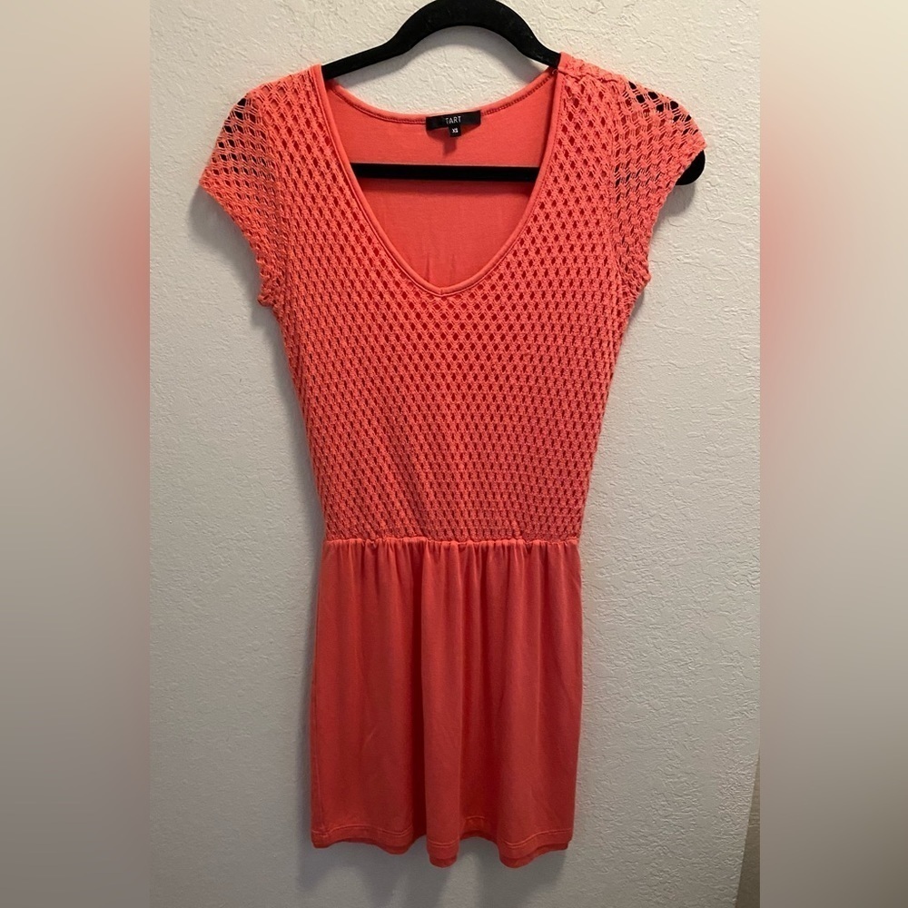 Tart Pink Crochet Mesh Short Sleeve Dress.